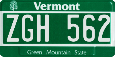 VT license plate ZGH562