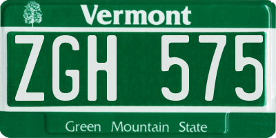 VT license plate ZGH575