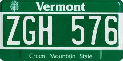 VT license plate ZGH576