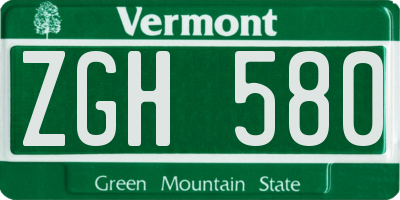 VT license plate ZGH580
