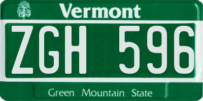 VT license plate ZGH596