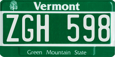VT license plate ZGH598