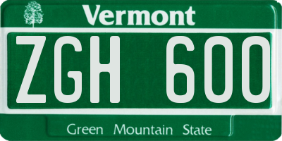 VT license plate ZGH600