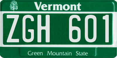 VT license plate ZGH601