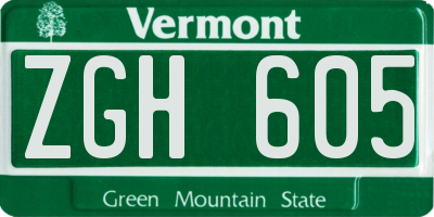 VT license plate ZGH605