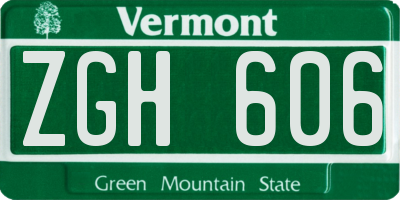 VT license plate ZGH606