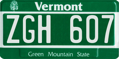 VT license plate ZGH607