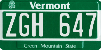 VT license plate ZGH647