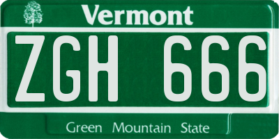 VT license plate ZGH666