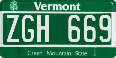VT license plate ZGH669