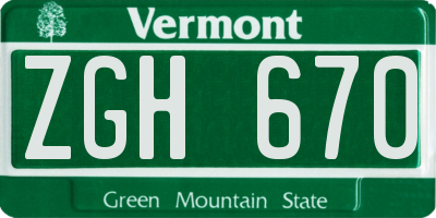 VT license plate ZGH670