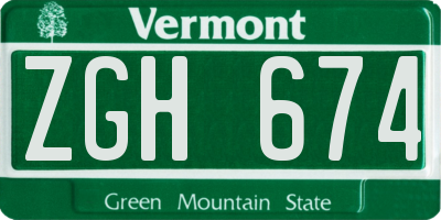 VT license plate ZGH674