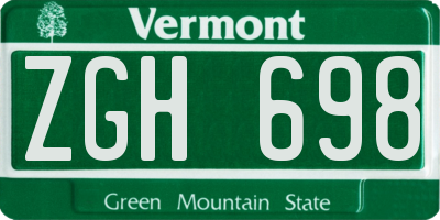 VT license plate ZGH698