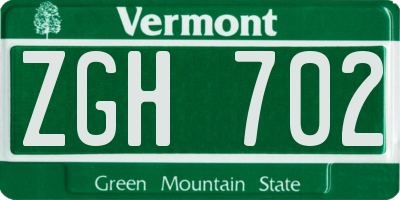 VT license plate ZGH702