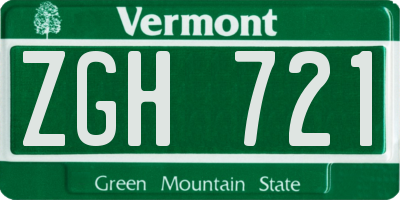 VT license plate ZGH721