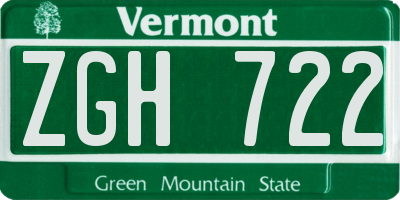 VT license plate ZGH722