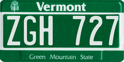 VT license plate ZGH727