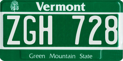 VT license plate ZGH728