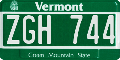 VT license plate ZGH744