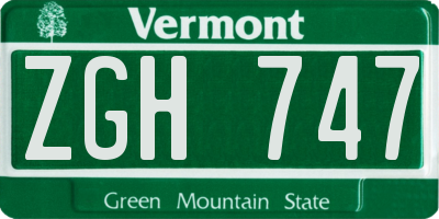 VT license plate ZGH747