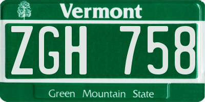 VT license plate ZGH758