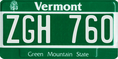 VT license plate ZGH760