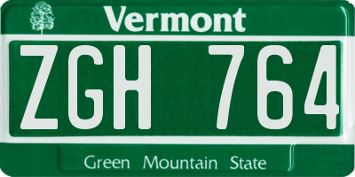 VT license plate ZGH764