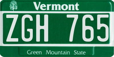 VT license plate ZGH765