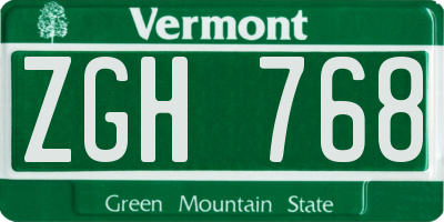 VT license plate ZGH768
