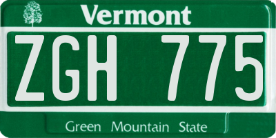 VT license plate ZGH775