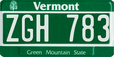 VT license plate ZGH783