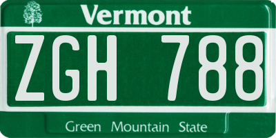 VT license plate ZGH788