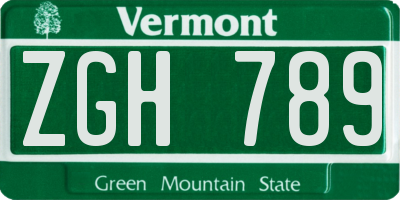 VT license plate ZGH789