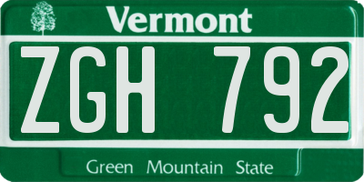 VT license plate ZGH792