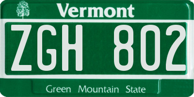 VT license plate ZGH802