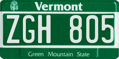 VT license plate ZGH805