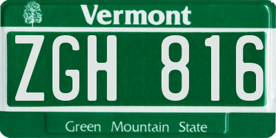 VT license plate ZGH816