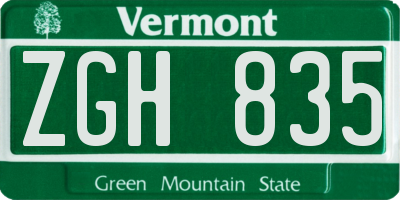 VT license plate ZGH835