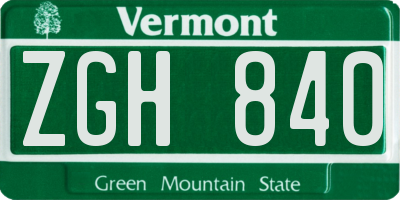 VT license plate ZGH840