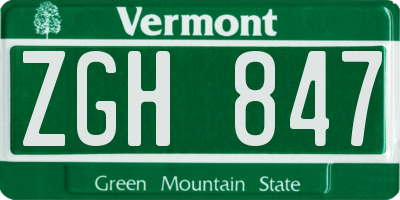 VT license plate ZGH847