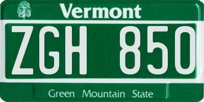 VT license plate ZGH850