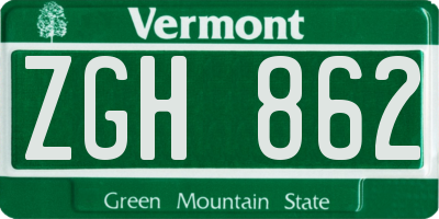 VT license plate ZGH862