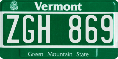 VT license plate ZGH869