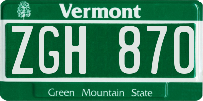 VT license plate ZGH870