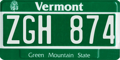 VT license plate ZGH874