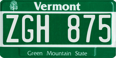 VT license plate ZGH875