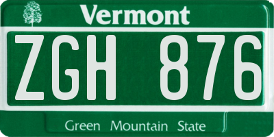 VT license plate ZGH876