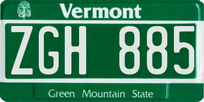 VT license plate ZGH885