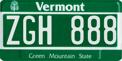 VT license plate ZGH888