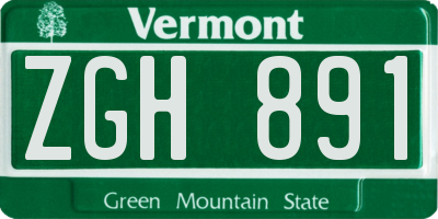 VT license plate ZGH891